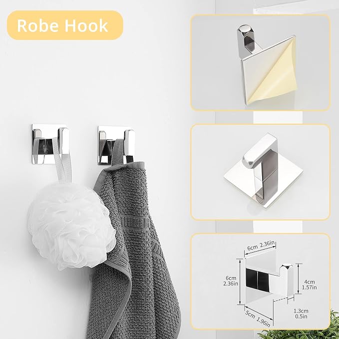Fapully 23.6-Inch 6 Piece Bathroom Hardware Accessories Set Stainless Steel Wall Mounted Chrome Include Towel Bar,Hand Towel Holder,Toilet Paper Holder,Robe Towel Hook,Coat Hook,Towel bar Set.