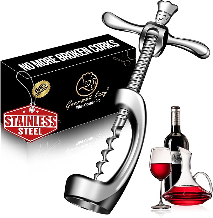 Wine Opener Deluxe, Heavy-Duty Bottle Opener for Easy Cork Removal, Manual Corkscrew for Smooth & Effortless Intact Wine Corks, Premium Corkscrew for Waiters, Bartenders & Home Use