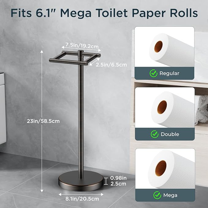 FORIOUS Toilet Paper Holder Wall Mount, Stainless Steel Rustproof Double Post Pivoting Tissue Roll Holder for Bathroom, Commercial Toilet Paper Dispenser Toilet Paper Stand, Oil Rubbed Bronze