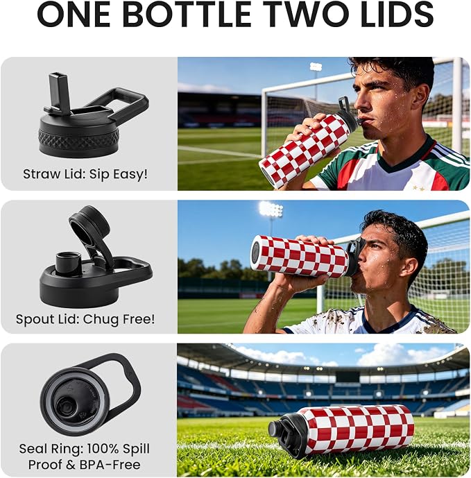 RAYMYLO 2026 Soccer Biggest Event Edition Insulated Water Bottle 40 oz, Nation Flag Design, Best Souvenir & Gift for World Soccer Lover, Vacuum Stainless Steel (Cold for 36Hrs), Leak Proof & Non-BPA