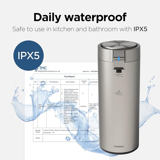 mooas Automatic Liquid Soap Dispenser Stainless Steel Touchless Hand Soap Dispenser with 3 Adjustable Levels Waterproof IPX5 Motion Sensor Dish Soap Dispenser for Kitchen Bathroom AA Battery powered