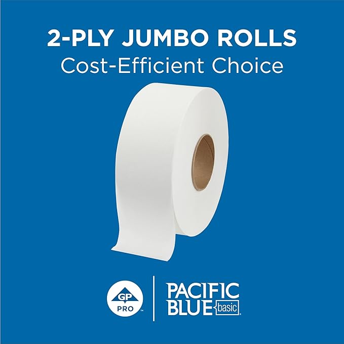 Georgia-Pacific Pacific Blue Basic 2-Ply Jumbo Jr. 9" Toilet Paper by GP PRO (Georgia-Pacific), 12798, 1,000 Linear Feet per Roll, 8 Rolls Per Case