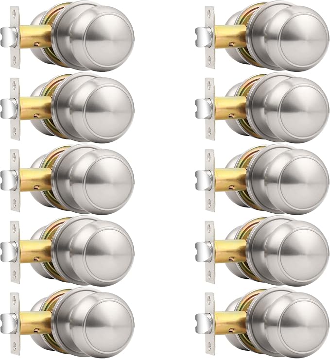 Probrico Interior Door Knobs for Hallway, Flat Ball Closet Door Knob Brushed Nickel Finish, 10Pack Passage Door Knobs Brushed Nickel Door Knob