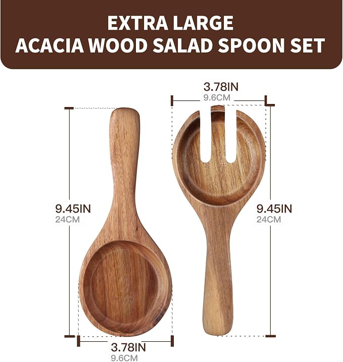 Large Glass Salad Bowls with Lid Set | Decorative Glass Mixing Bowl with Acacia Wood Serving Utensil | Elegant Kitchen Serving Bowls | Essentials Party