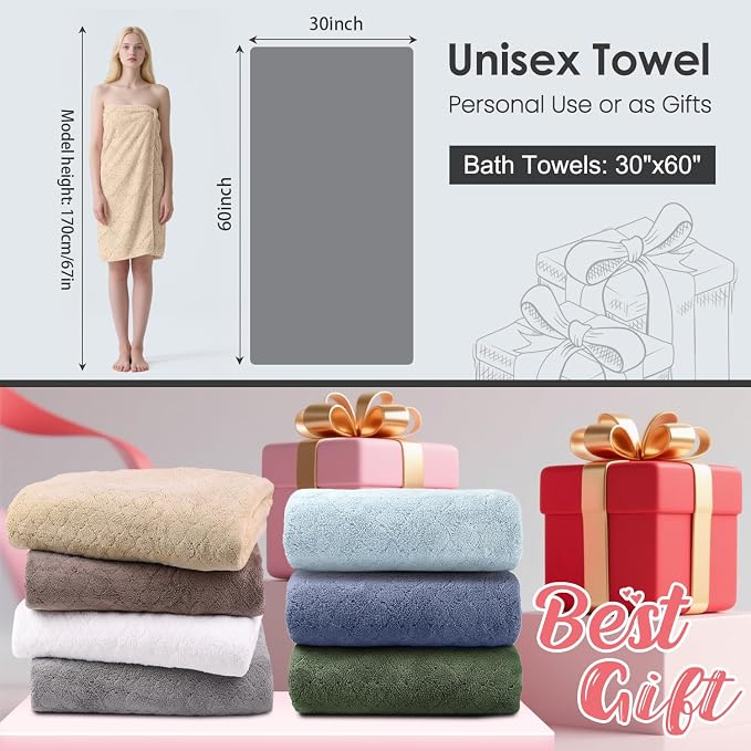JML Bath Towels, Pack of 4, 30"x60", Large, Camel | Hanging Loop, Super Soft, Absorbent, Lint Free, Fade Resistant, Lightweight, Quick Dry, Use for SPA , Sauna, Salon Hair Wrap