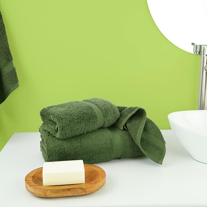 Chakir Turkish Linens Personalized 3 Piece Towel Set, 100% Cotton Luxury Turkish Towels for Bathroom, Soft Absorbent Towel Set with Bath Towel Hand Towel and Washcloth, Moss