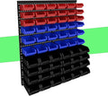 60Pcs Plastic Wall Mounted Storage Bins Parts Rack Nuts And Bolt Bins Organizer For Shop Garage for Screws, Nuts, Bolts, Nails, Beads, and Small Hardware Parts(RED+BLUE+BLACK, 60)