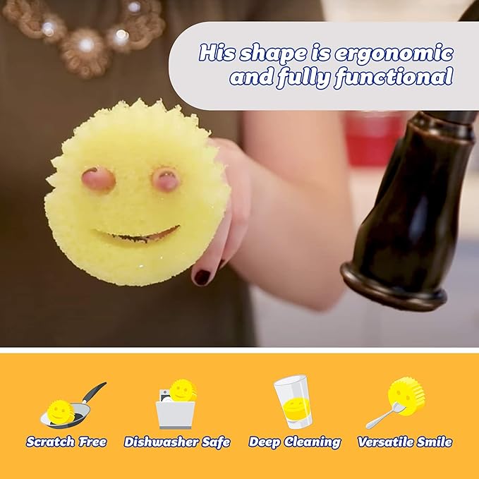 Scrub Daddy Dish Daddy Wand, Refill Heads, Sponge & Connector Head, Soap Dispensing Dish Brush, Texture Changing Washing Up Sponge with Liquid Handle, Built-in Scraper & Scrubbing Head - Yellow