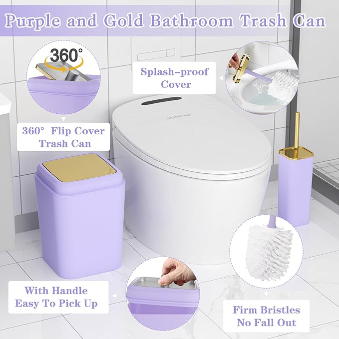 XLHOMO Bathroom Set, 9PC Bathroom Accessory Set, Purple Bathroom Accessories, Purple Bathroom Set, Trash Can, Soap Dispenser for Home Decor