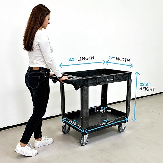 Simpli-Magic Simpli-Magic Rolling Utility Cart on Wheels, Heavy Duty with Ergonomic Handle, Deep Shelfs for Garage, Warehouse, Workshop, 600-Pound Capacity 40x33x17-Inch