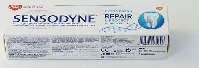 Sensodyne: "Repair & Protect Extra Fresh" Toothpaste, Powered by NovaMin * 2.53 Fluid Ounce (75ml) Tube (Pack of 4) * [ Italian Import ]