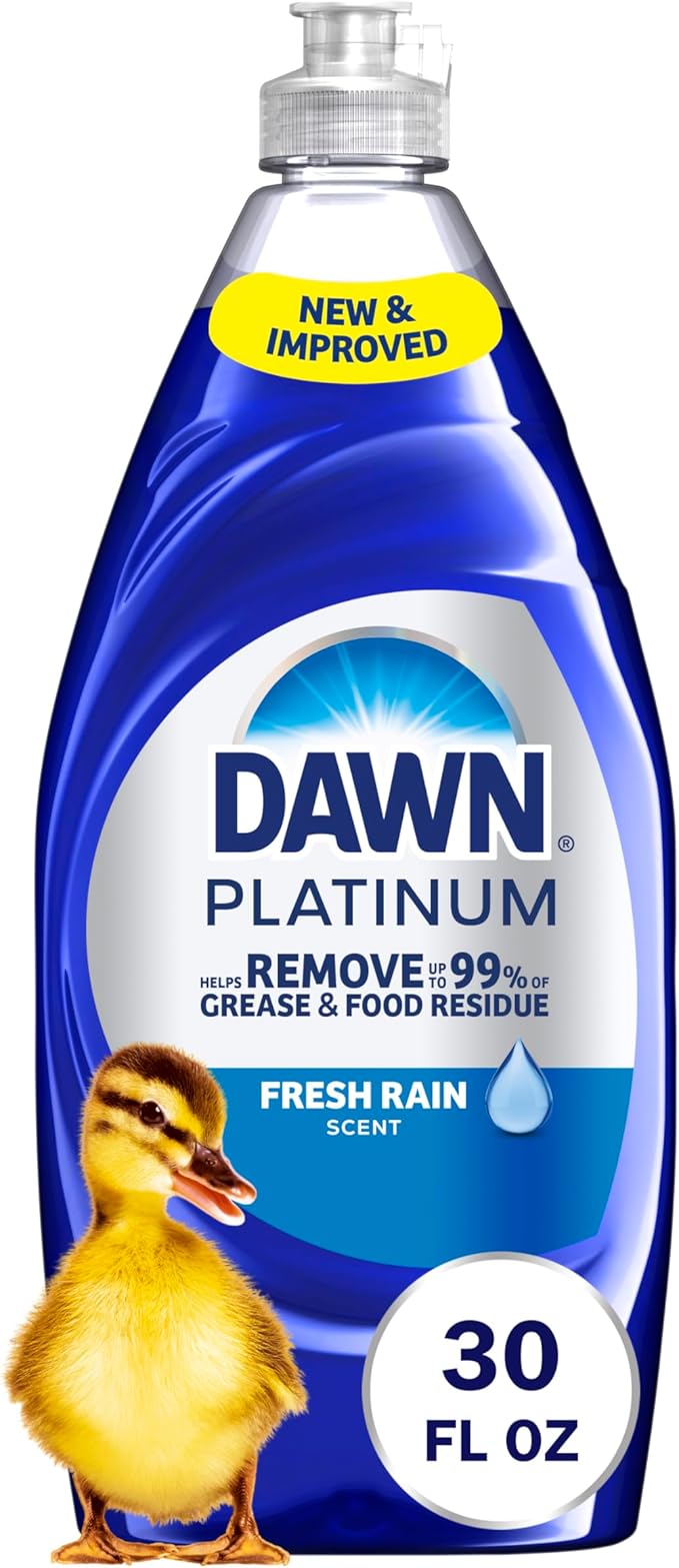 Dawn Platinum Dish Soap Fresh Rain Scent Liquid Dishwashing Detergent, Powerful Dawn Dish Soap for Tough Grease Removal, 30 oz
