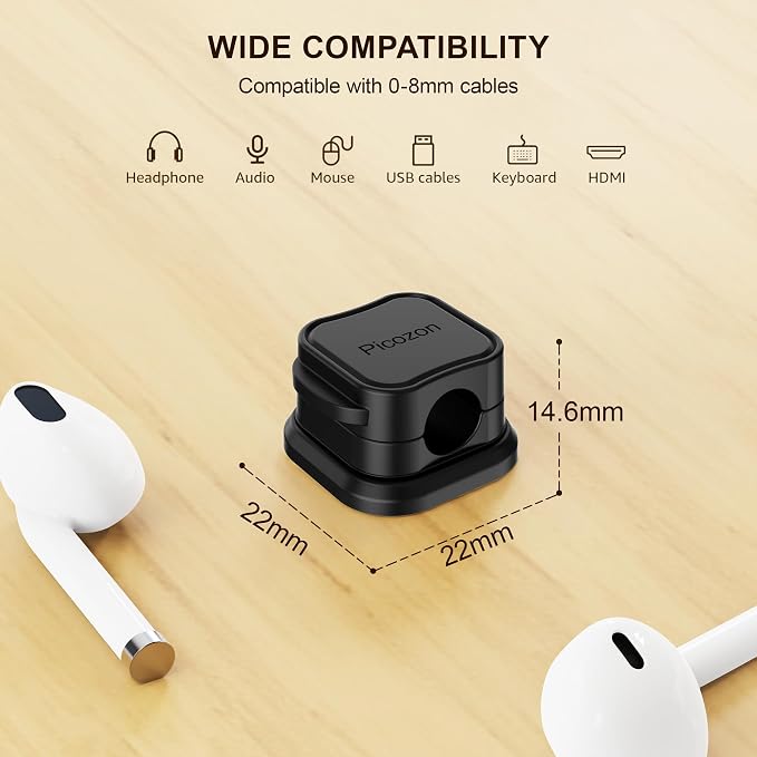 48 Pack Magnetic Cable Clip Organizer Cord Holder, Picozon Adhesive Cable Management, Wire Phone USB Charger Cable Holder, Keeper Organizer for Office Home Desktop Table - Black