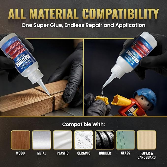 Starbond Medium Super Glue Pro Kit (2 oz) – Strong, Fast, All-Purpose CA Glue (Cyanoacrylate Adhesive) – with Anti-Clog Cap, Precision Tips & Extra Nozzles for Woodworking, Quick Fixes & Hobby Models