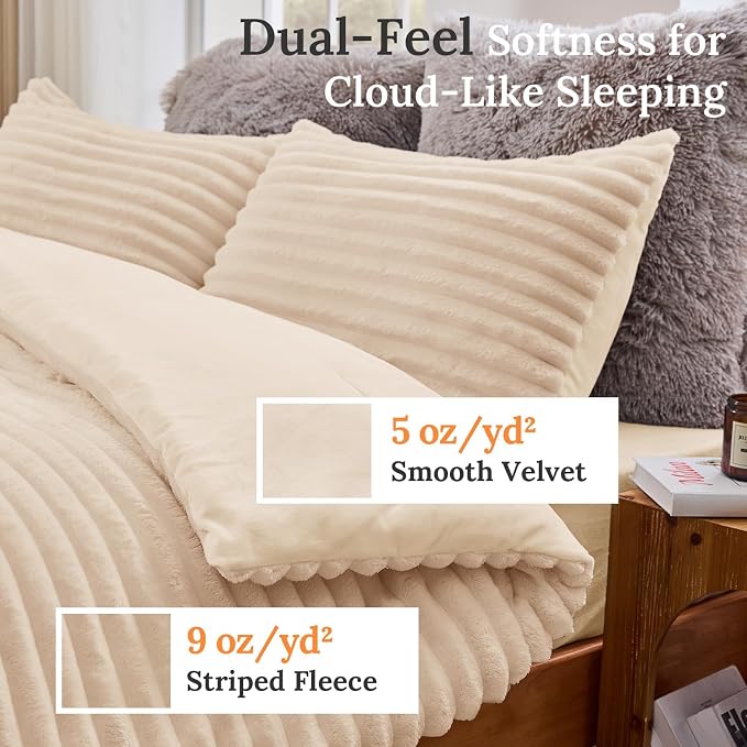 Sasttie California King Comforter Set 3 Pieces - Super Soft Fleece Comforters Cal King Size, 1 Luxury Warm Fuzzy Marshmallow Cali King Comforter with 2 Pillow Cases, Faux Fur Bedding Set, Beige