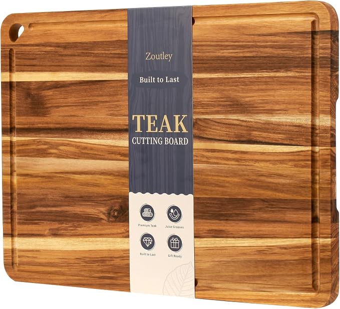 24”×18” Teak Wood Cutting Board for Kitchen, Knife-Friendly Chopping Boards with Juice Grooves & Storage Stand, Heavy Duty Wooden Boards for Meat, Fruit & Cheese, Ideal Housewarming Gift
