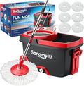 Mop and Bucket Set with 6 Replacement Microfiber Heads, Dark Grey | Spin mop with wringer, 61-inch extra-long handle, spinning mopping floor cleaning system for home floors