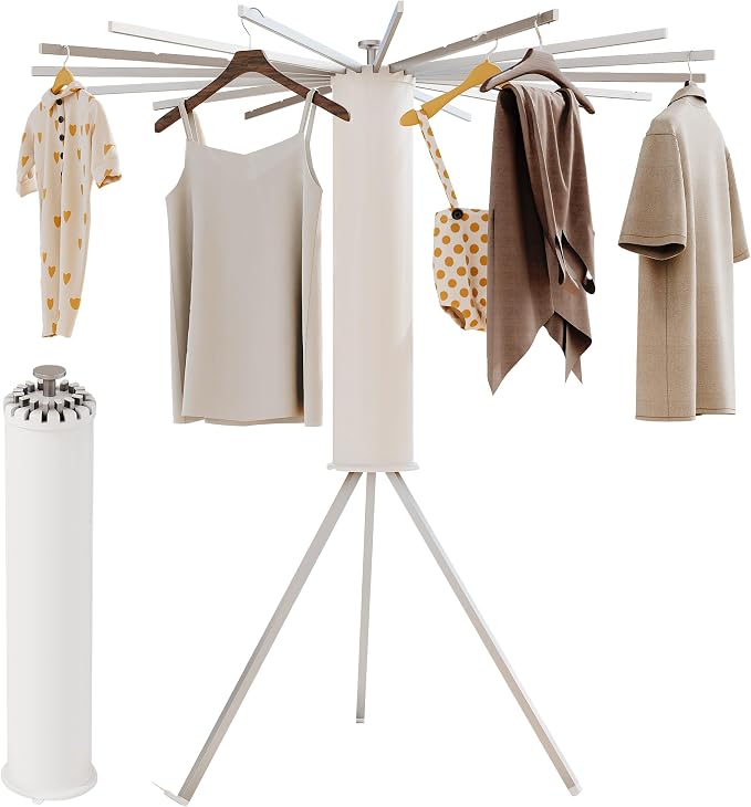 BOQORAD Tripod Clothes Drying Rack,Drying Rack Clothing Foldable,(16 Aluminium Poles),Standing Dry Racks,Laundry Drying Rack,Clothes Hanger Rack,Laundry Rack Folding,Collapsible,Retractable