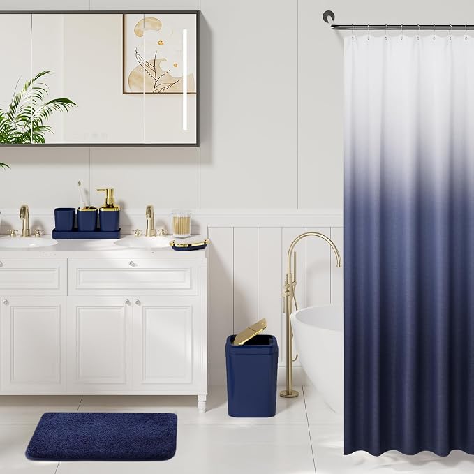 XLHOMO Bathroom Accessory Set - 24PCS Luxury Bathroom Accessories Set, Bathroom Sets with Shower Curtain and Rugs, Blue Bathroom Set with Trash Can, Toothbrush Holder & Soap Dispenser for Home Decor