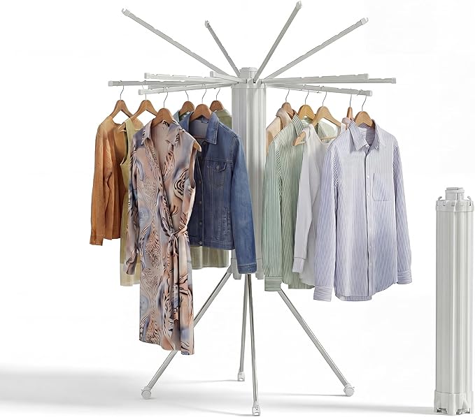 RFOUO Clothes Drying Rack Aluminum-4 Legs 16rods Single Layer, Portable Foldable Drying Rack,Space Saving Laundry Drying Rack,Drying Rack Clothing for Laundry Bedroom Household