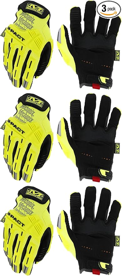 Mechanix Wear: Hi-Viz M-Pact Work Gloves (Medium, Fluorescent Yellow) (Pack of 3)