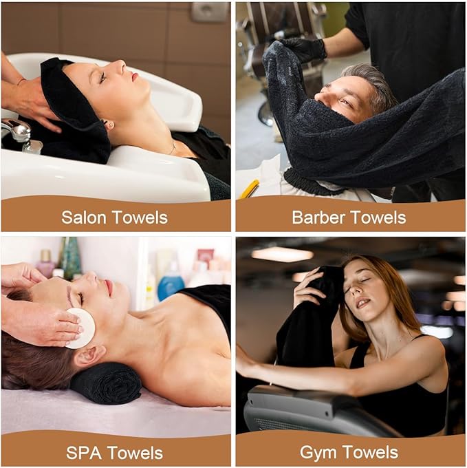 Orighty Salon Towels, Microfiber Hair Salon Towel 16 x 29 Inch, Super Soft and Absorbent Black Towels for Salon, Hand, Gym, Bath, Spa and Home Hair Care, Not Bleach Proof, 2 Pack