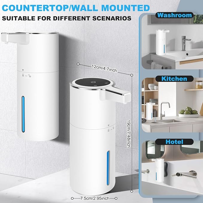 2 Pack Automatic Soap Dispenser: 13.52oz/400ml Wall Touchless Liquid - 4-Level Adjustable Modern Electric Hand Soap Dispenser - Kitchen Bathroom Kids Family White