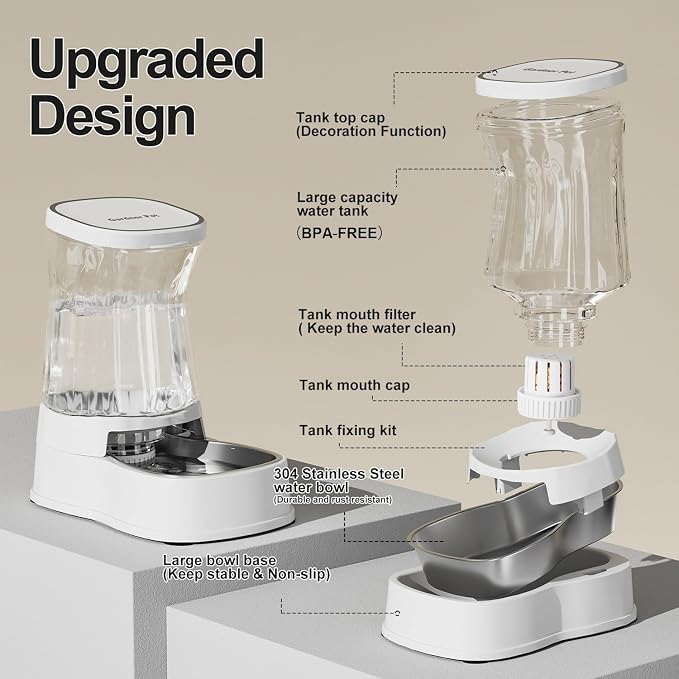 Gardner Pet Automatic Dog Water Dispenser Gravity Stainless Steel Water Waterer Feeder, 100% BPA-Free Large Capacity Water Feeding Bowls for Medium & Large-Sized Dogs Cats Other Pets -(1 Gallon)