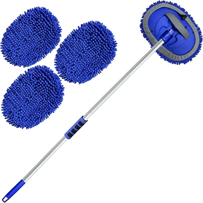 Wontolf 62'' Car Wash Brush Kit with Long Handle, Chenille Microfiber Car Wash Mop Mitt Scratch-Free Car Detailing Cleaning Brush Care Kit Car Cleaning Supplies for Cars RV Truck Boat