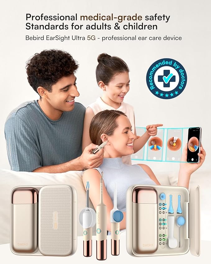 Bebird Earsight Ultra 2K Ear Wax Removal Tool Camera,Pain-Free Ear Cleaner with HD Otoscope,Visual Ear Pick Tweezers, Safe Silicone Tips,Ear Cleaning Kit for Family, FSA HSA Eligible (Champagne Gold)