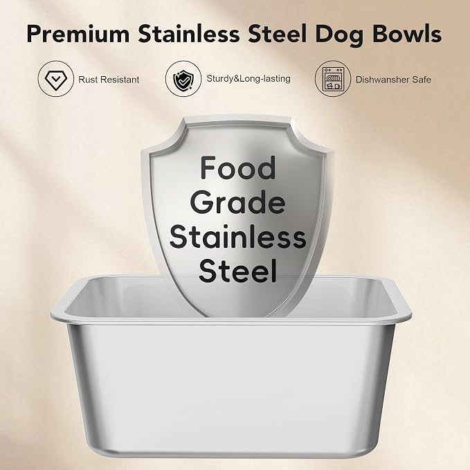 Decflow 7L Stainless Steel Dog Water Bowl, No Spill Anti-Splash Dog Bowls with Anti-Skid Mat, Spill-Proof Slow Feeder for Messy Drinkers, Heavy Duty Pet Bowls for Indoor/Outdoor Use Black