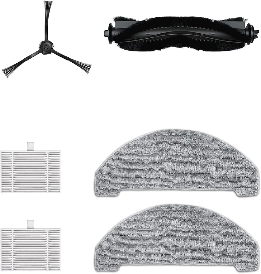 Vyzzle Replacement Parts E20, Robotic Vacuum Cleaner Spare Accessories, 1 Roller Brush, 2 Washable Mop Cloth, 2 Filters, 2 Side Brush