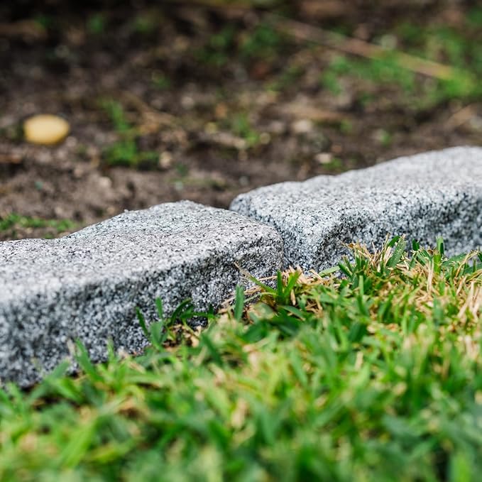 Landscape Edging | Garden Edging Border | Polyrock Bricks for Lawn Edging, Flower beds, Pathways & Yard Edging– 4 Packs | Each Section Has 6 Bricks 48" L x 4" W x 2.25" H | 12 Spikes |Greystone