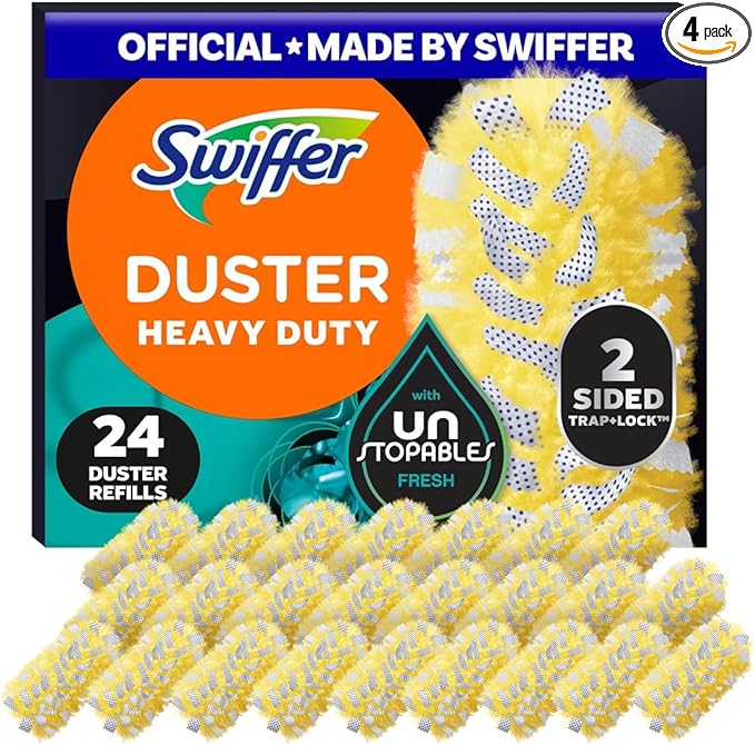 Swiffer Dusters Heavy Duty, Feather Head Multi-Surface Duster Refills for Cleaning, Unstopables, Yellow, 24 Count (4 Packs of 6)