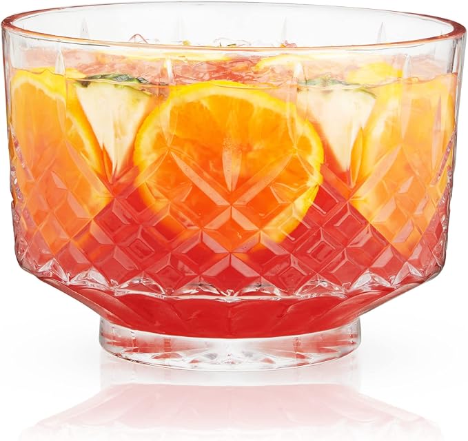 Viski Admiral Crystal Punch Bowl - Vintage Style Glass Punch Bowl for Parties - Serveware for Cocktails, Dishwasher Safe 2.5 Gallons 320oz Set of 1.