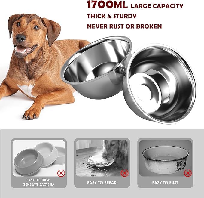 SHAINFUN Elevated Dog Bowls with Slow Feeder & Mat for Medium and Large Dogs, 12" Tall Adjustable Wooden & Metal Raised Dog Bowl Stand, 2 Stainless Steel 58oz Bowls for Food & Water