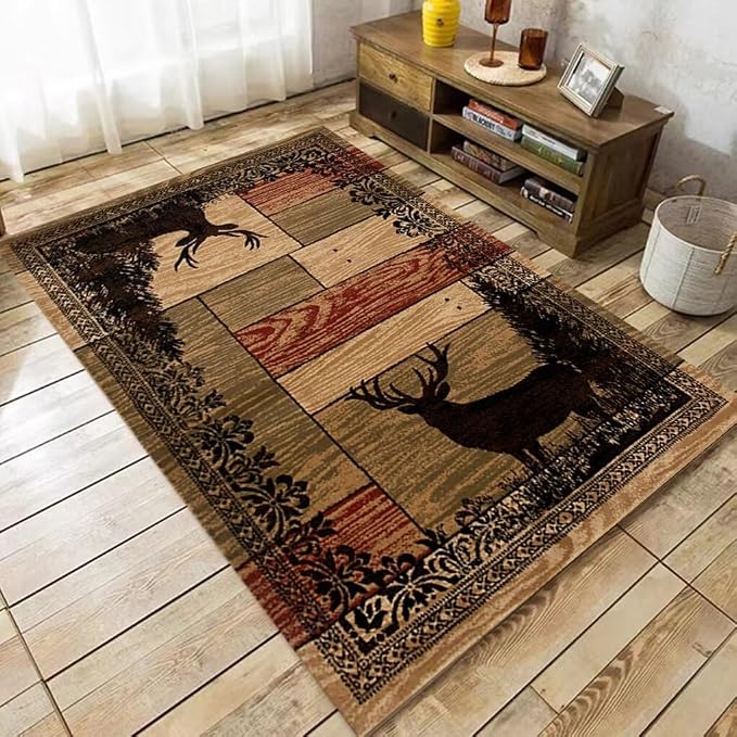 Colorful Patchwork Cabin Rug for Kitchen Luxury Native Village Country Carpet Moose Deer Rugs Rectangular Floor Mat 3'x5'