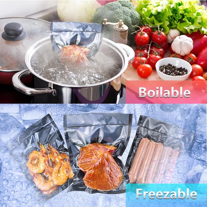 CANLENPK 8x12Inch/20x30cm Black Back and Clear Front Vacuum Sealer Bags,Precut Food Storage Bag,Seal Meal Snack Fruit Nut,Boil Steam Heat Freeze,Vacuum Sealable Bags(100PCS,Black Back)