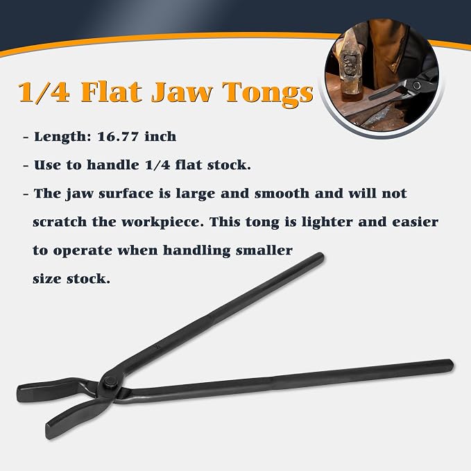 Blacksmith Tong - 3/8" 1/2" 5/8" V-Bit, 1/4 Flat Jaw, Pick Up, Scroll | Knife Making Forge Tongs Set Assembled Steel Blacksmithing Bladesmith Bladesmithing (6PCS)