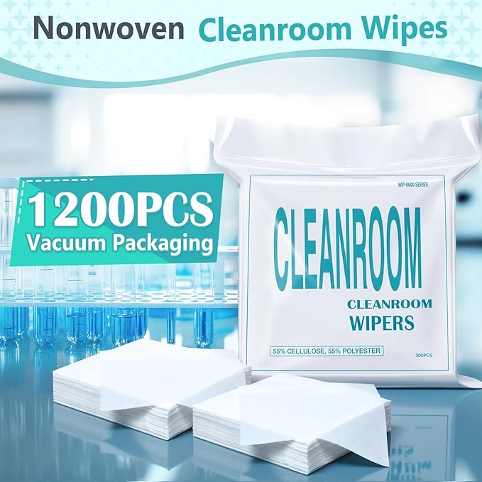 Outus 900 Pcs Cleanroom Wipes (5.5"x5.5", 56 Gsm) Lint Free Cloths Nonwoven Microfiber Disposable Wipes Ultra-fine Filaments Laser Sealed Edge for Lab Electronics Printing Semiconductor Industries