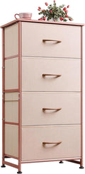 WLIVE Small Dresser Nightstand for Bedroom, 4 Drawers, Pink | 4 vertical fabric drawers, Space-saving tower, Bedroom or closet use, Chest of drawers, Dresser for small spaces