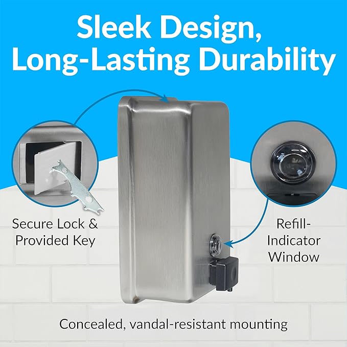 Bobrick Surface-Mounted Soap Dispenser, Vertical Tank Satin-Finish Stainless Steel (40-fl oz Capacity)