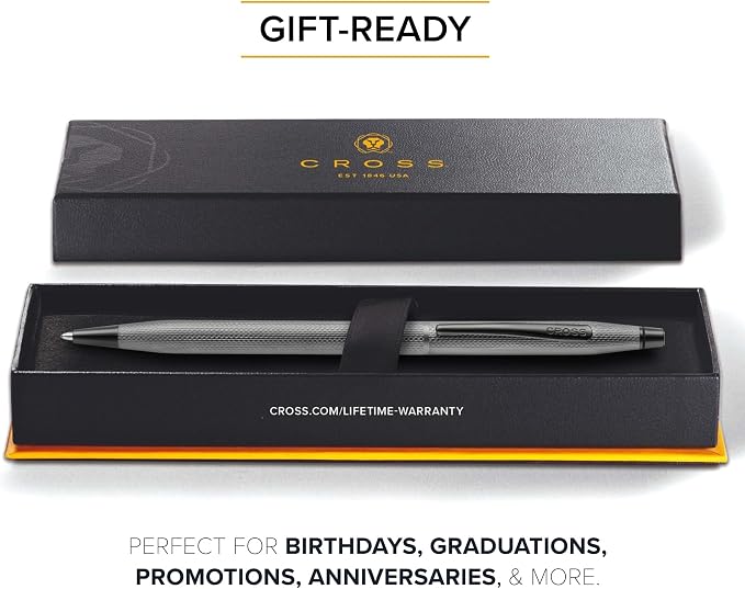 Cross Classic Century Slate Gray Engraved Diamond Pattern Ballpoint Pen - Refillable Pen for Effortless Writing - Black Ink - Durable Construction - Premier Distinctive Look - Gift-Ready