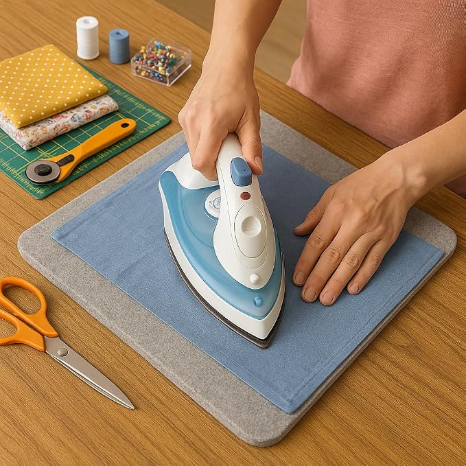Wool Ironing Mat for Table Top - Portable Pressing Pad, Quilting & Sewing | 11.5 x 14.5 inch travel ironing board alternative. This wool pressing mat is perfect for sewing, quilting & crafting.