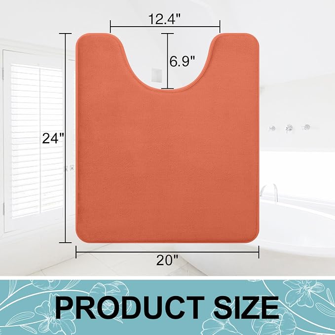 Smiry Memory Foam Toilet Rugs U-Shaped 24x20, Extra Soft Absorbent Non-Slip Contour Bathroom Rugs, Machine Washable Bath Mats for Toilet, Coral