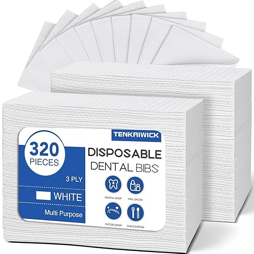 320 Pack Disposable Dental Bibs 13"x18", 3-Ply Waterproof Tattoo Bibs Sheet for Nail Salon, Dental Clinic, Feeding, Tattoo Shop (White)