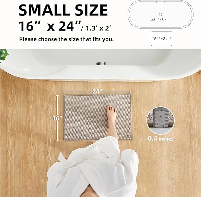 TYUU Bathroom Rugs Non Slip Washable, Super Absorbent Thin Bath Mat Small Quick Dry Low Pile Bathroom Rug, Beige 16"x24"
