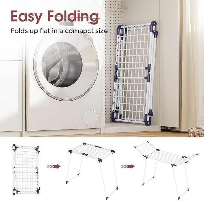 APEXCHASER Clothes Drying Rack Foldable, Large Drying Rack Clothing, Winged Laundry Rack Folding Indoor Outdoor, Metal Clothes Airer for Bedding Towel Sweater Heavy Duty, 68.9" X 22" X41.3", White