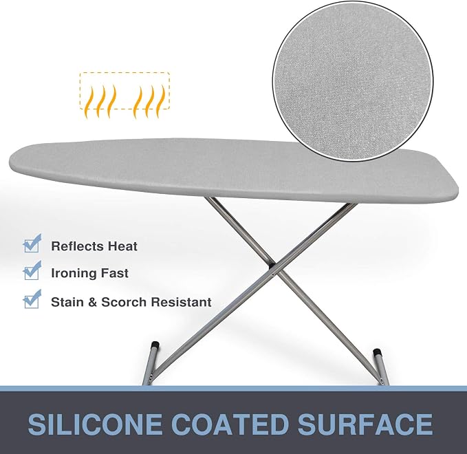 VividPaw Ironing Board Cover and Pad, Standard Size 15x54, Thick Padding, Elastic Edge, Silicone Coated, Resist Scorching, Adjustable Fastener, Heavy Duty Padded Iron Board Covers (Grey)
