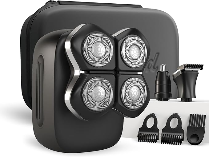 Freebird Electric Head & Body Hair Shaver - Mens Cordless Waterproof Razor with Rotary Blades (FlexSeries Pro, Shaver Kit + Travel Case)